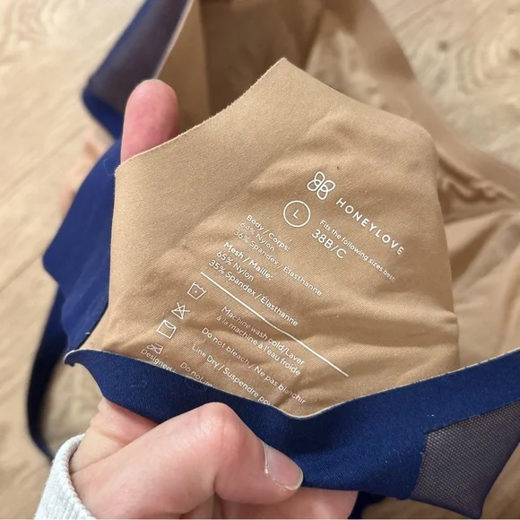 Honeylove Liftwear Crossover Bra in navy blue with mesh trim size large - Picture 5 of 5